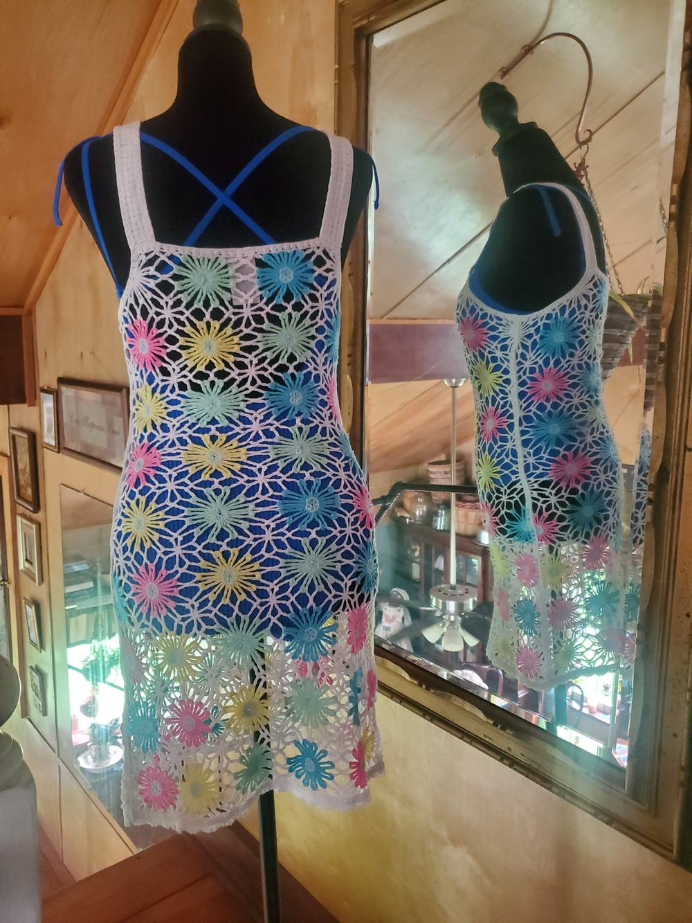 No Boundaries Multicolor Floral Crochet Swim Coverup Dress & One Piece Suit Set - Picture 2 of 10